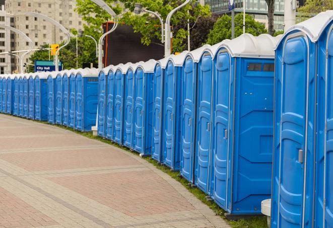 Seasonal porta potty units set up at a Toledo, Ohio venue